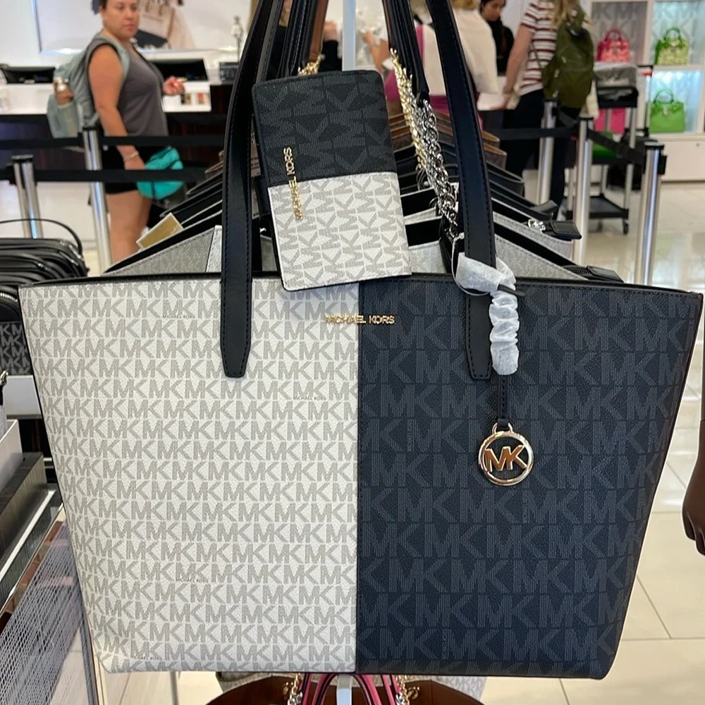 Michael Kors Jet Set Medium Two-Tone Logo Tote & Medium Two-Tone Logo Wallet NWT